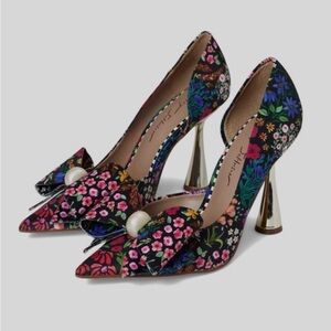 Betsey Johnson Floral Heels with Pearl Accent